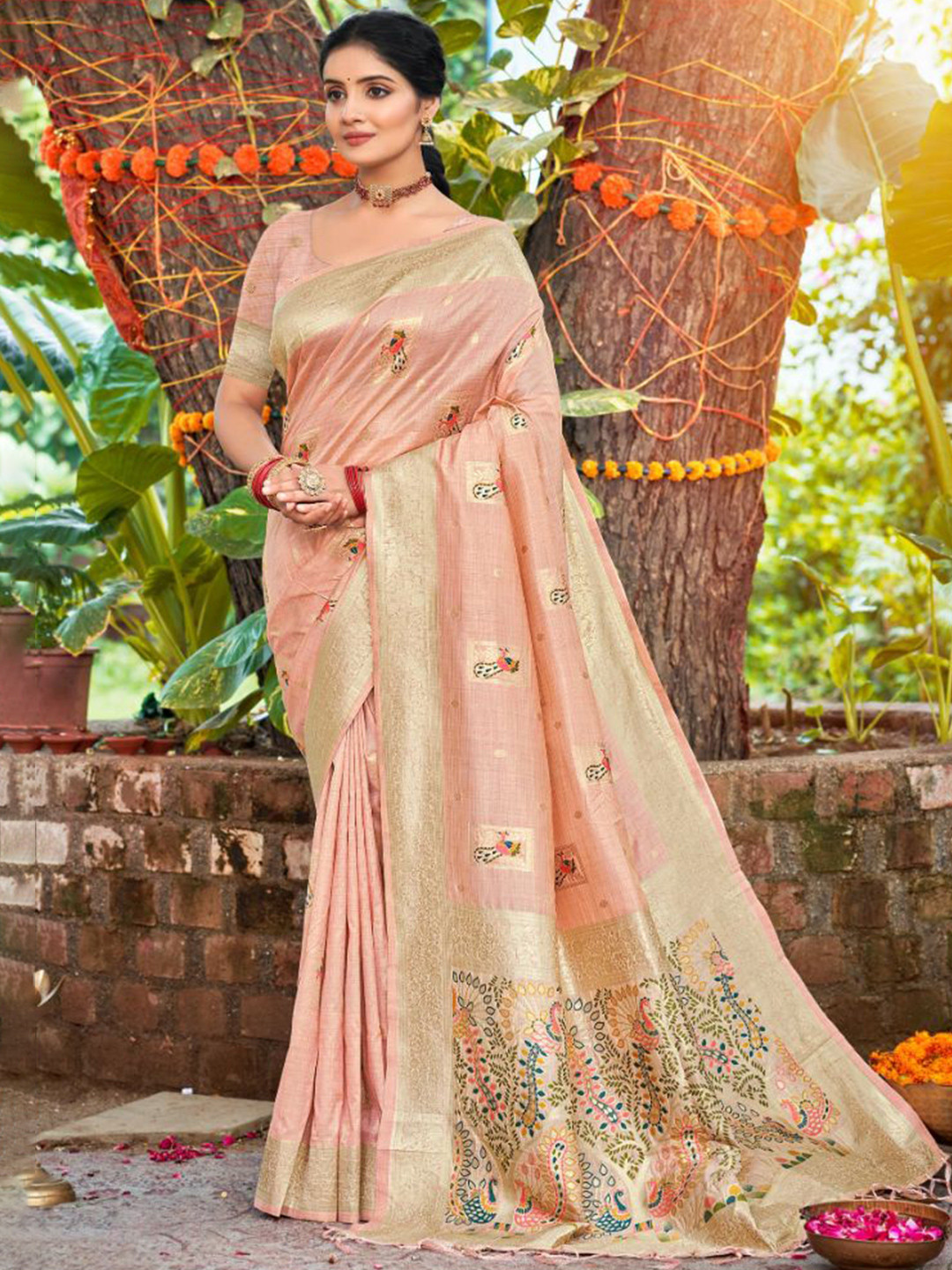 DEVATITHI Lite Pink Havy Assam Silk Saree