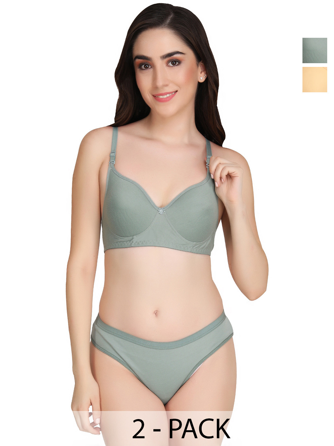 Liigne Pack Of 2 Everyday Padded Bra Pure Cotton Lingerie Set