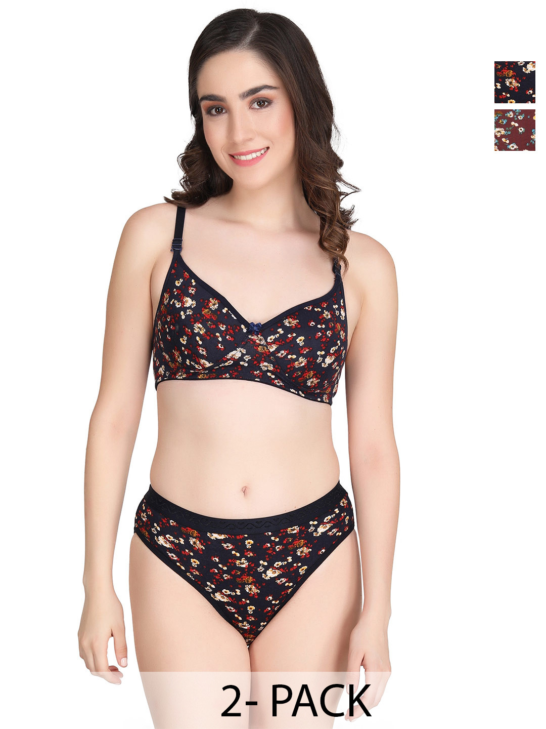 Liigne Women Pack Of 2 Printed Pure Cotton Lingerie Set