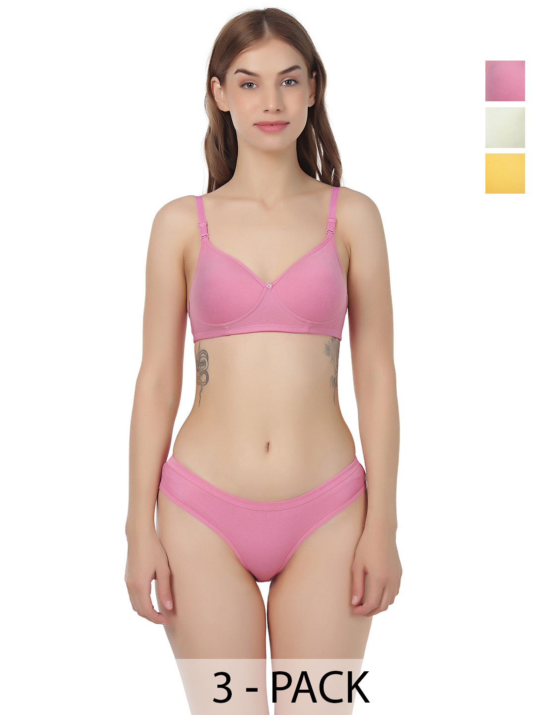 Liigne Pack Of 3 Everyday Padded Bra Pure Cotton Lingerie SetVCPBPC5055-30B