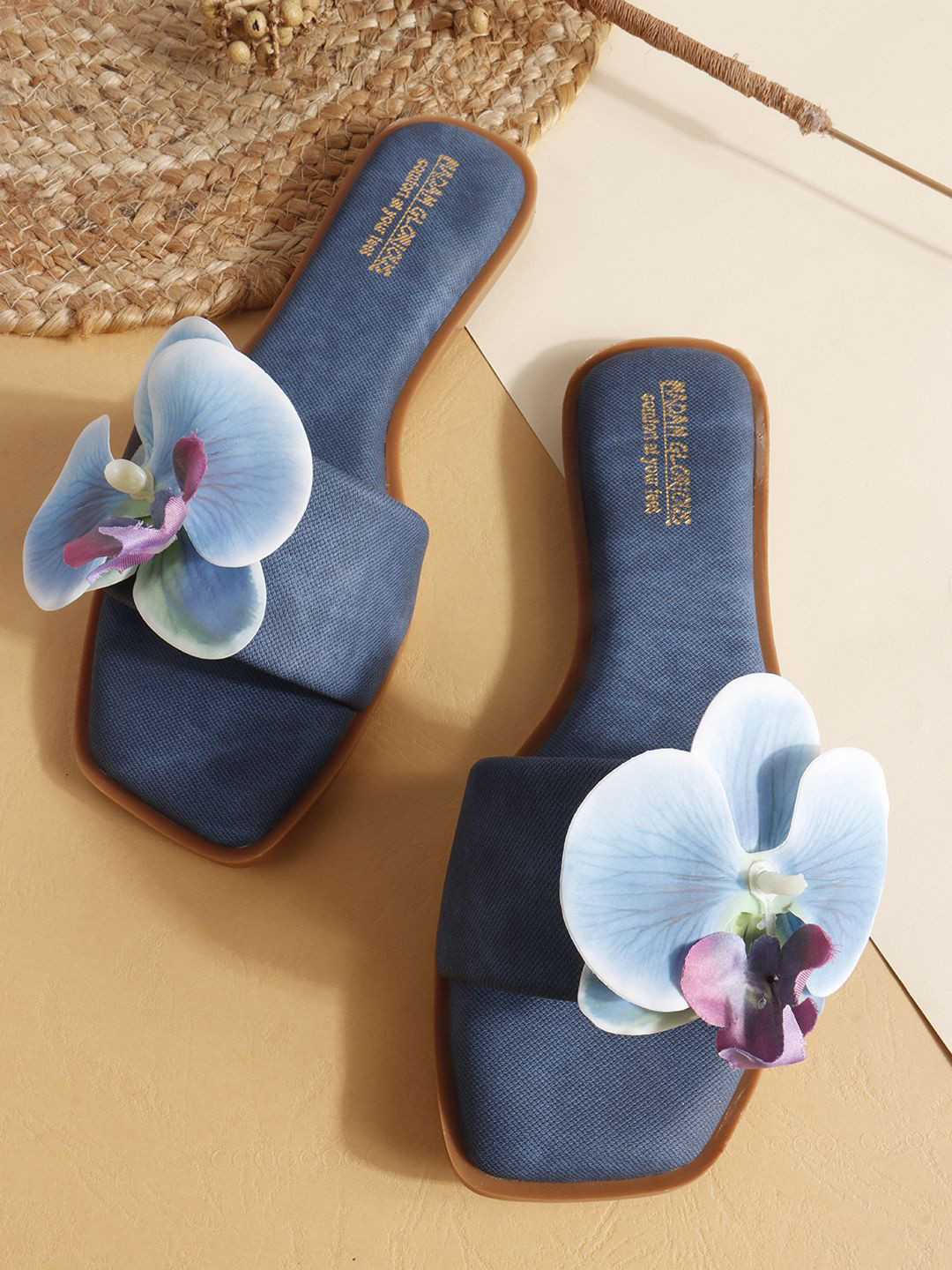 madam glorious Women Floral Embellished Textured Open Toe Flats