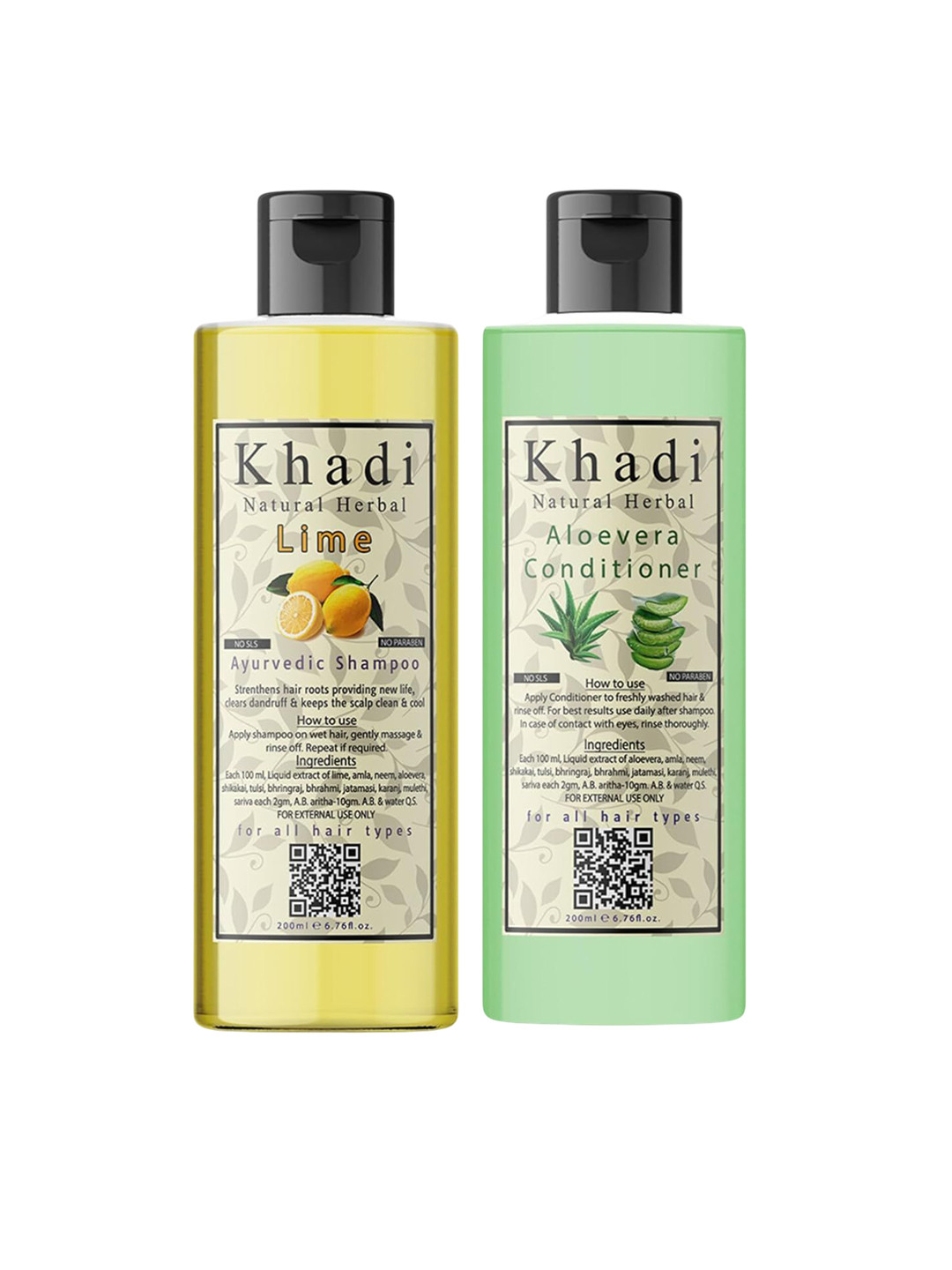 khadi natural herbal Set Of 2 Aloevera Conditioner & Lime Shampoo- 200 ml Each