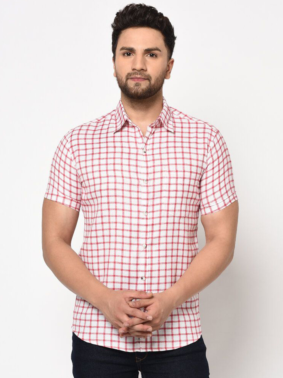 Apuesto Gingham Checks Checked Spread Collar Slim Fit Casual Cotton Shirt