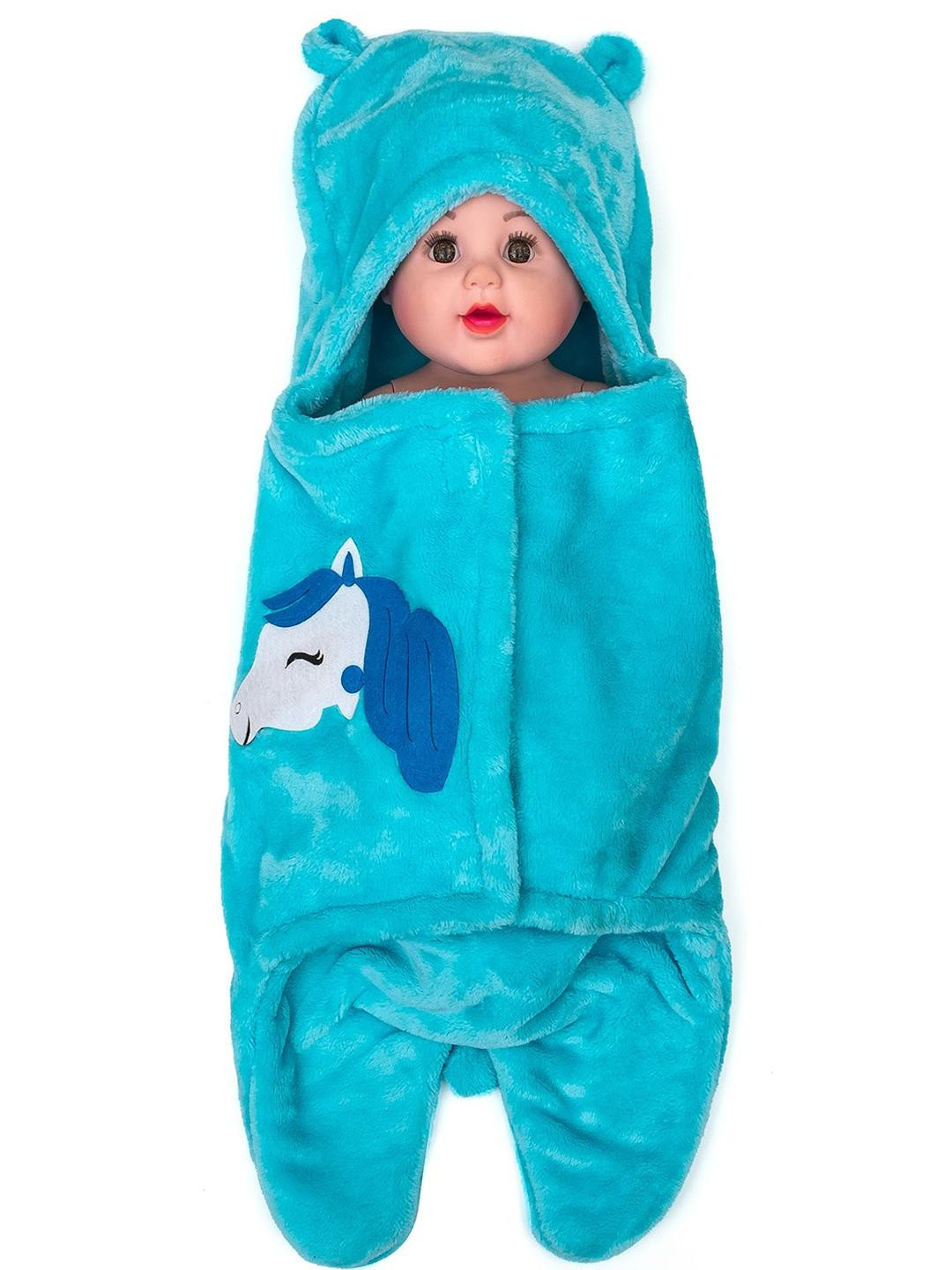 SIDLY PIDLY Unisex Kids Blue Solid Double Layered Unicorn Print Sleeping Bag