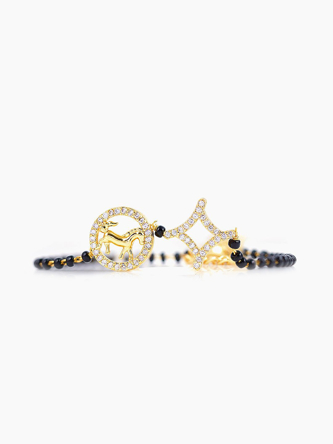 SWASHAA 18K Gold Plated Stainless Steel Stones Studded and Beaded Mangalsutra Bracelet