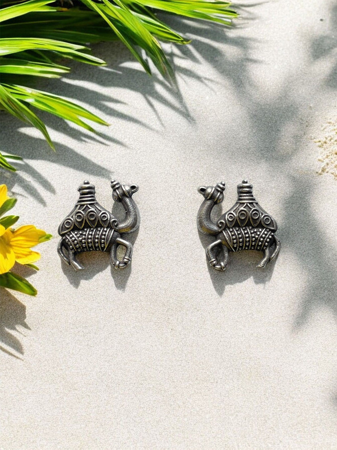 Jhumki Wala German Silver Camel Shaped Oxidised Studs