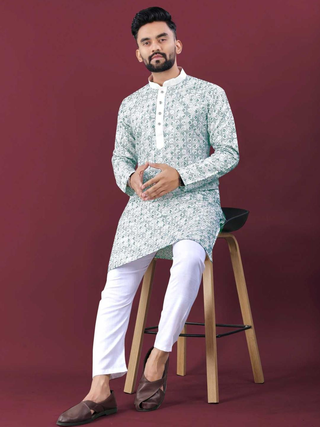 Aish n bless Men Multi Silk Straight Kurtas