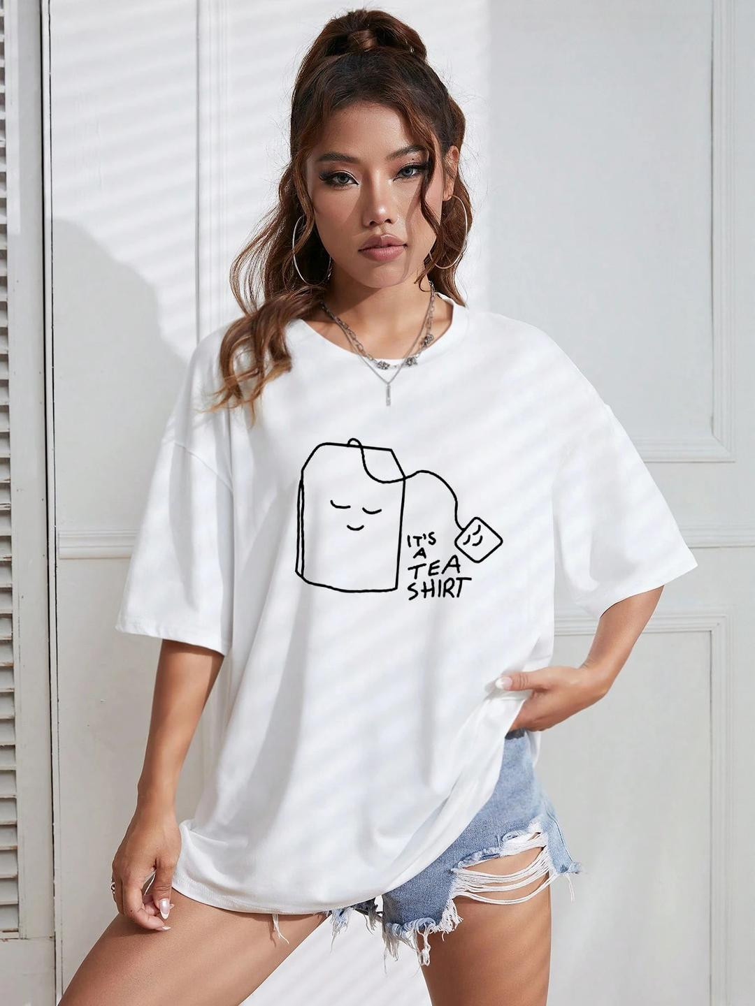SZN Women White Cotton Printed Tshirts