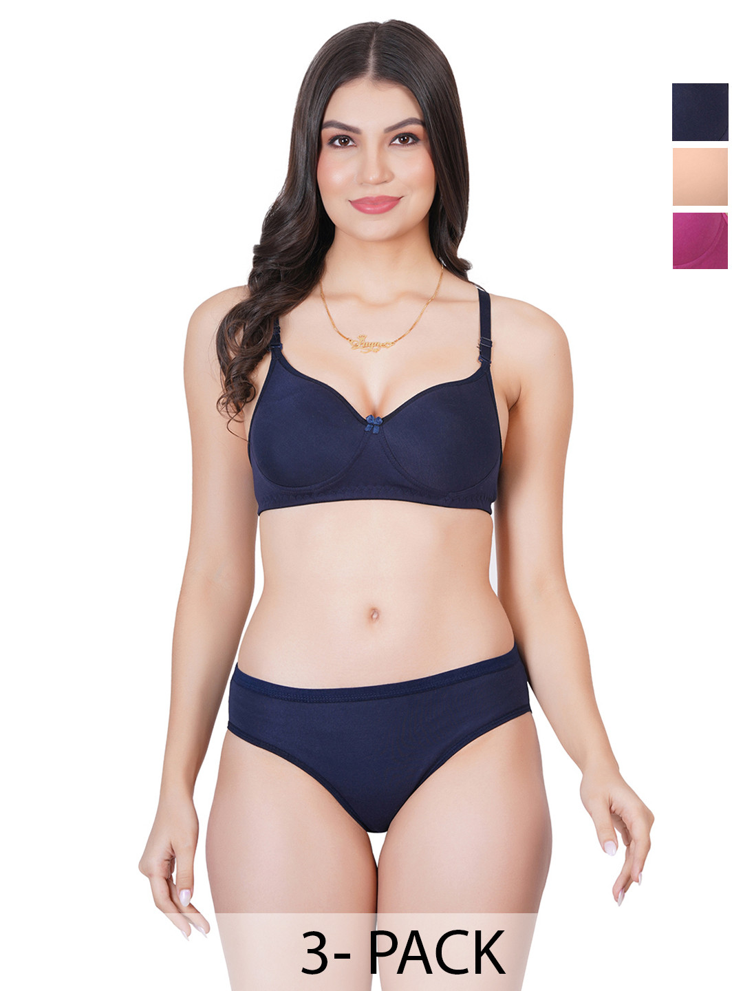 Liigne Pack Of 3 Everyday Non Padded Bra Pure Cotton Lingerie Set-VCNPBPC5649-30B