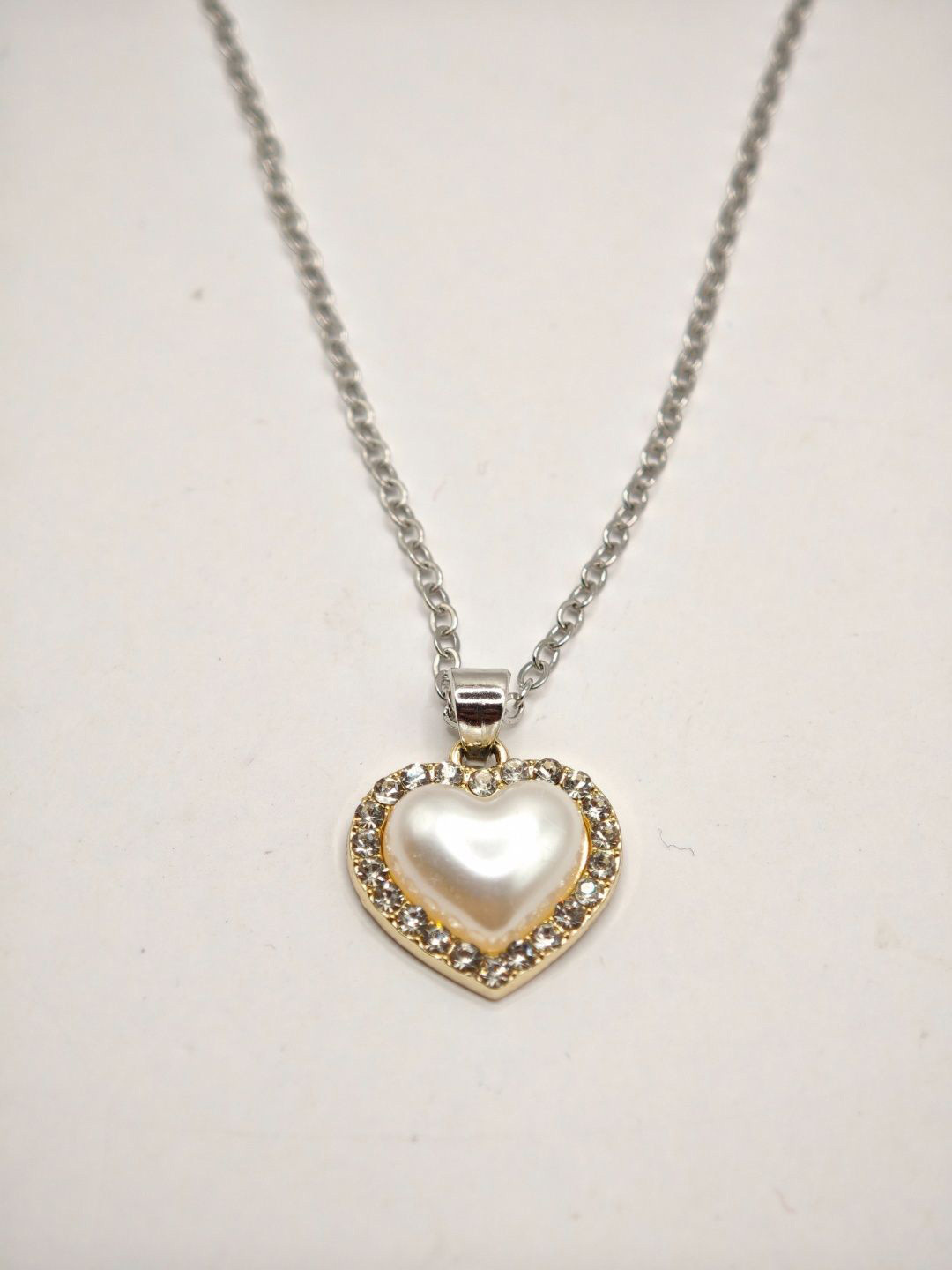 SAPRAA TRENDS Stainless Steel Gold-Plated AD Studded & Pearls Beaded Heart Pendant & Chain