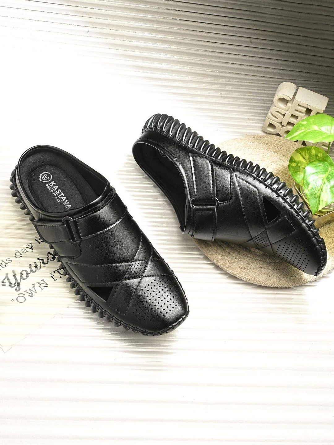 KASTAVA Men Textured Shoe-Style Sandals