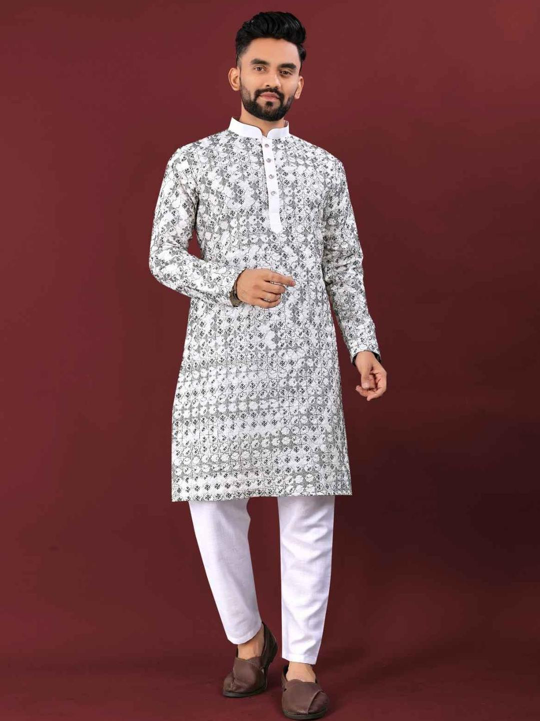 Aish n bless Men Multi Silk Straight Kurtas