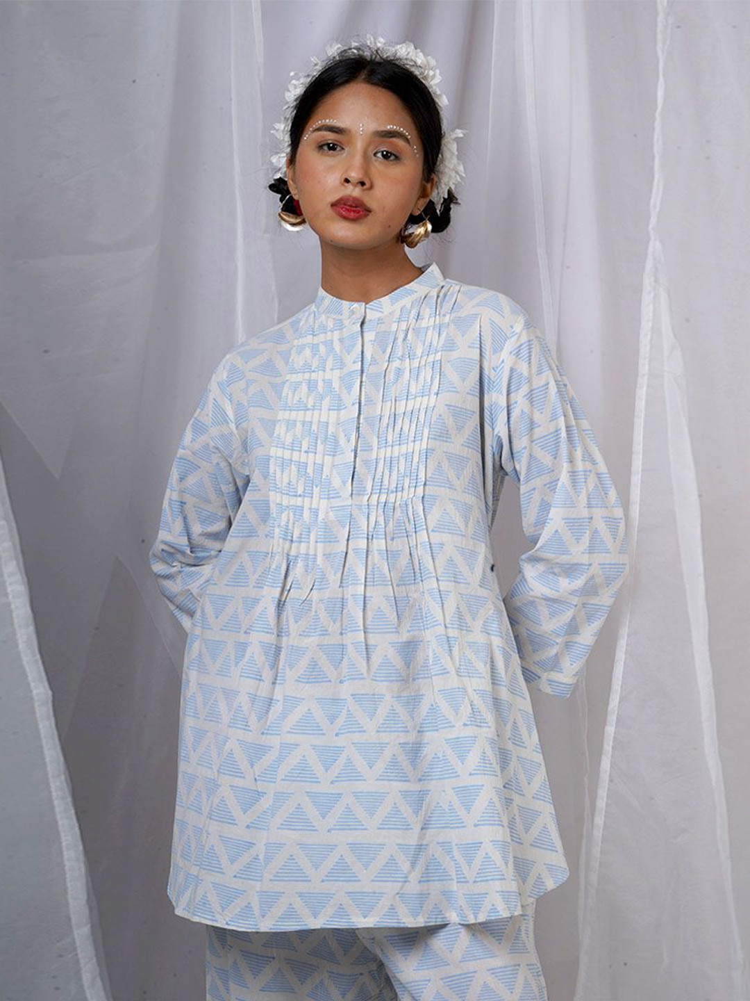 Chidiyaa Women Cotton Kuhu Ivory Hand Block Printed Top