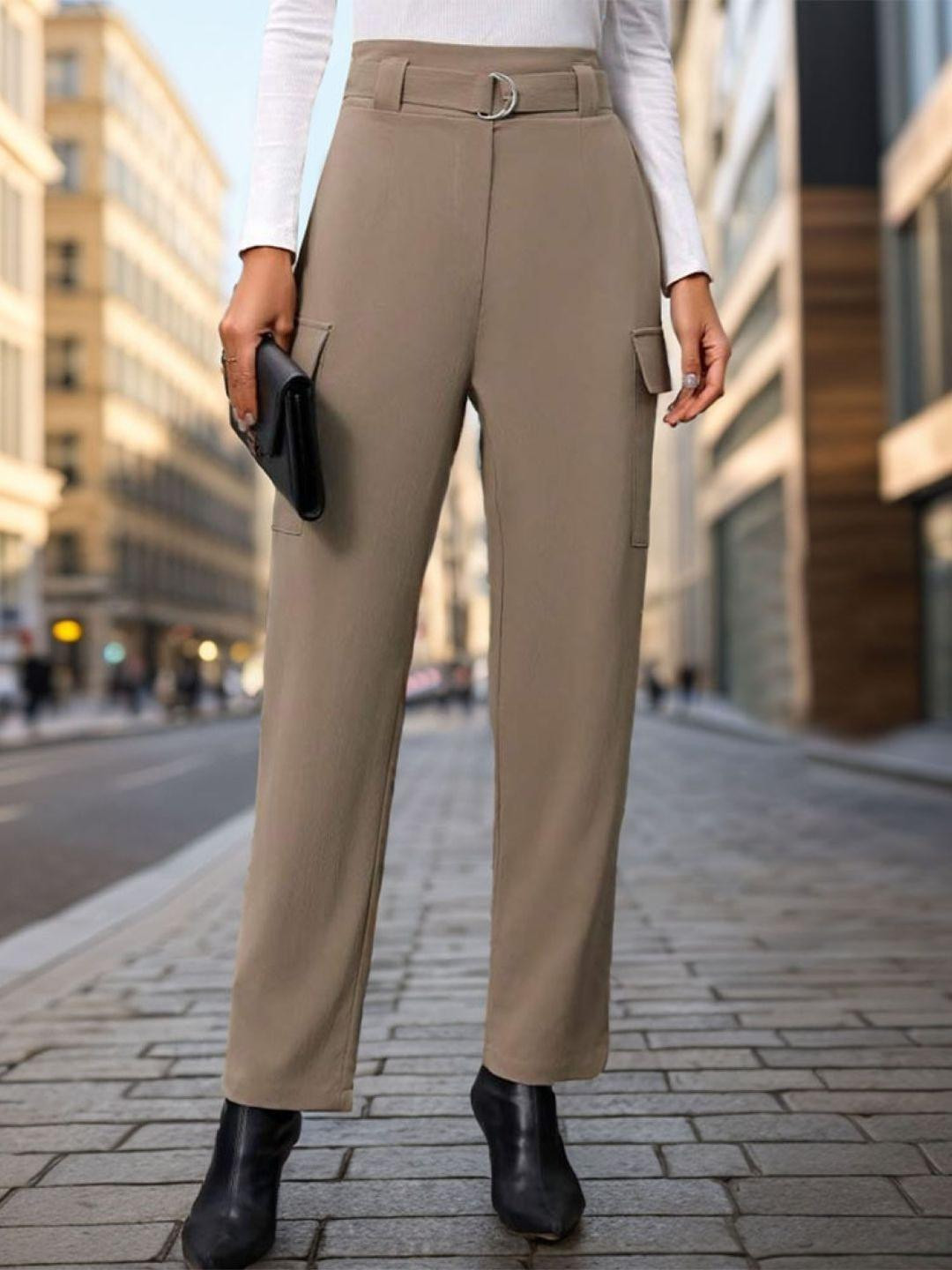 StyleCast Women Solid Regular Fit Easy Wash Cargos With Belt
