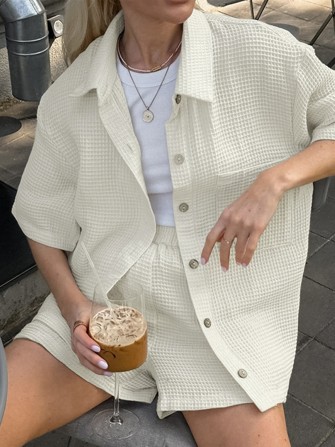 LULU & SKY Shirt Short Slevees Collar Neck Shirt with Shorts