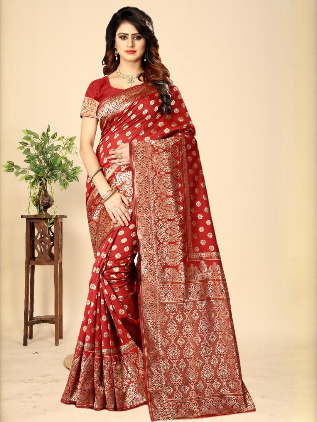 Kevami Fashion Red Art Silk Kanjeevaram Sarees