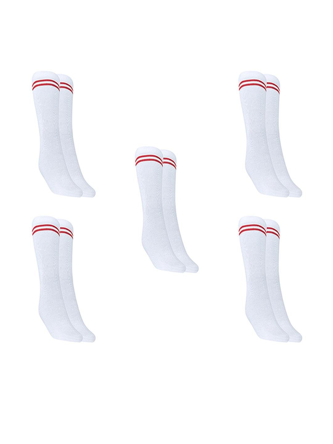MUKHAKSH Kids Pack of 5 Pairs White Socks with Red Stripes Border