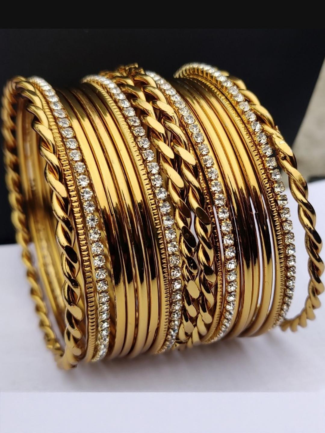 Balasundri Women Metal Rhinestone Gold-plated Bangle Set