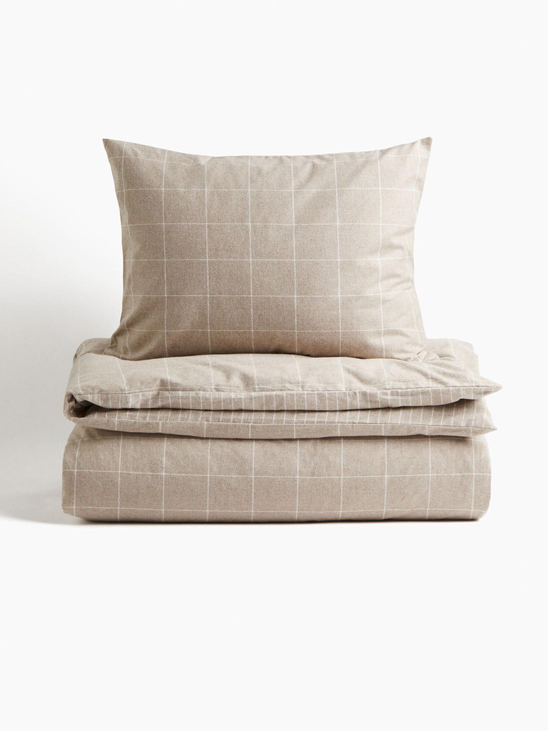 H&M Beige And White Pure Cotton Flannel Single Duvet Cover Set