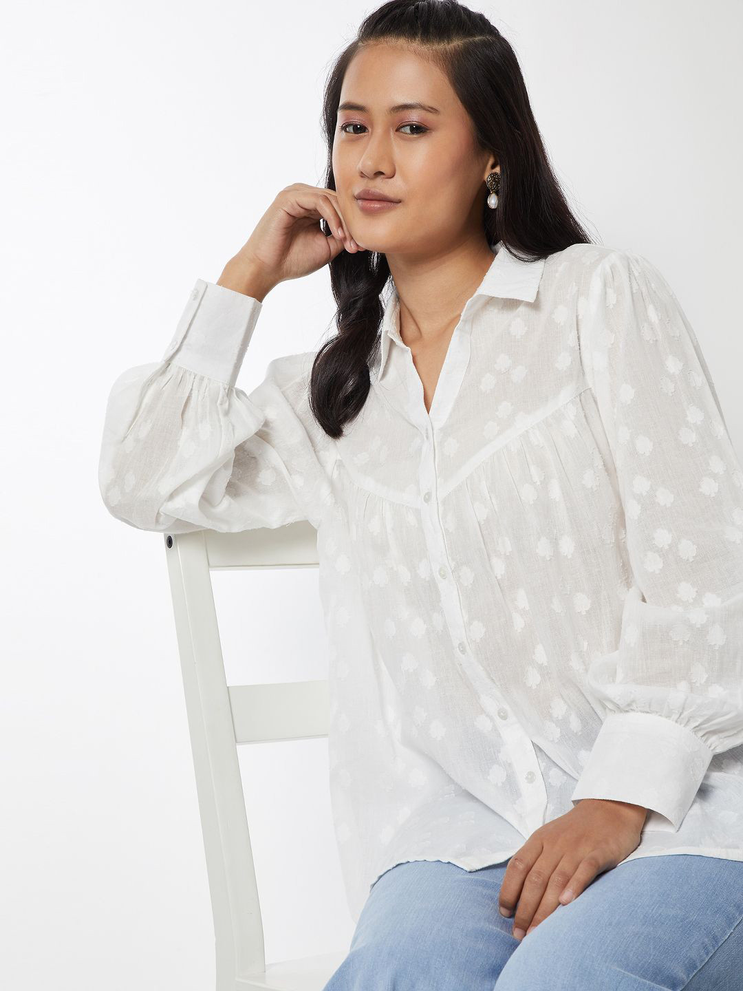 max Women Semi Sheer Cotton Casual Shirt