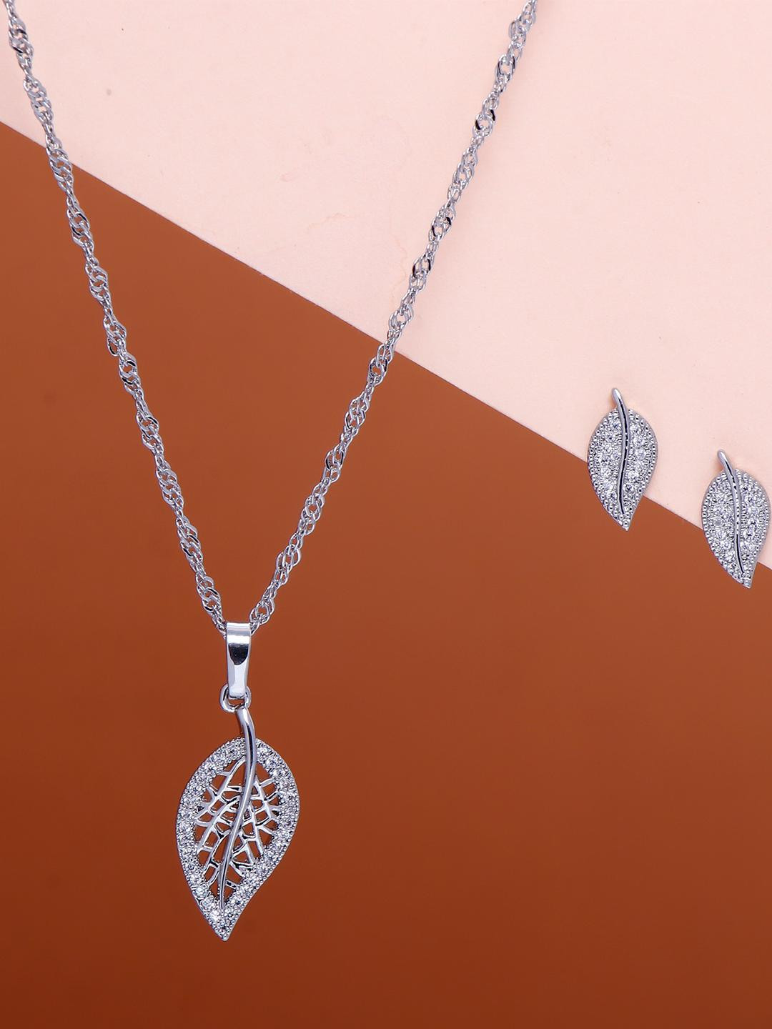 Autumn Alloy Silver-Plated Leaf Pendant with Earring Set