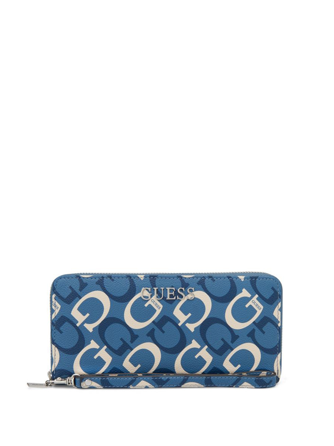 GUESS Women Typography Printed Wrist Strap Zip Around Wallet