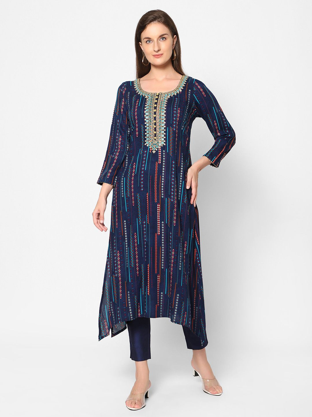SANAA Ethnic Motifs Embroidered U-Neck Thread Work A-Line Kurta