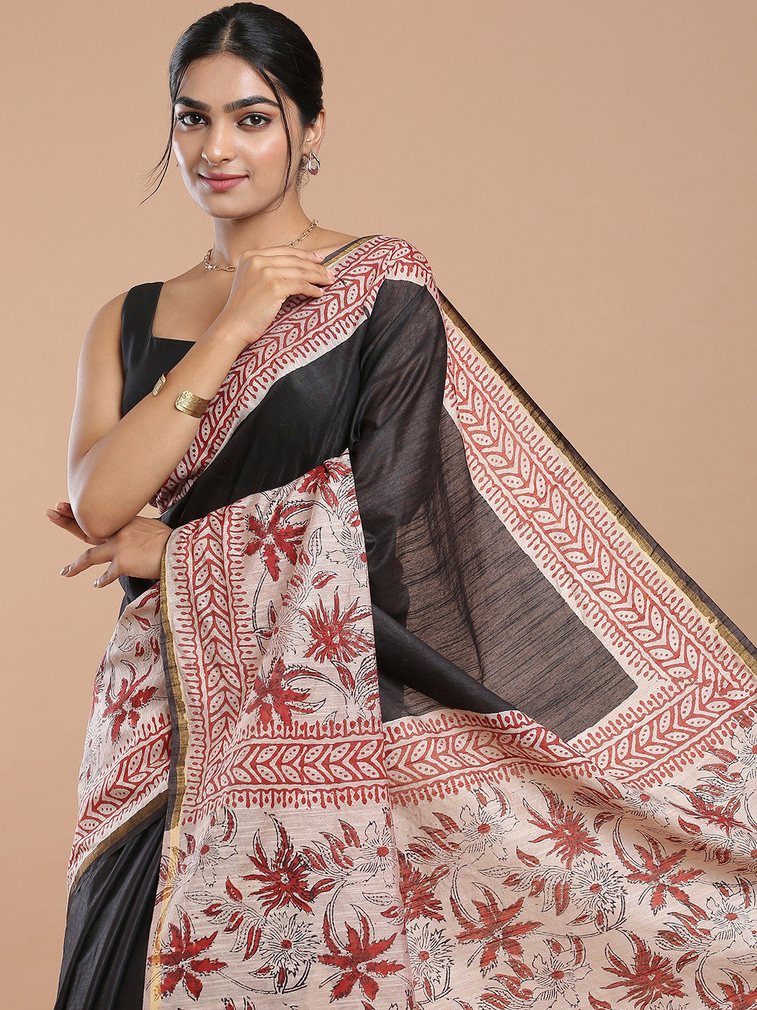 Niska Floral Pure Cotton Bagru Saree