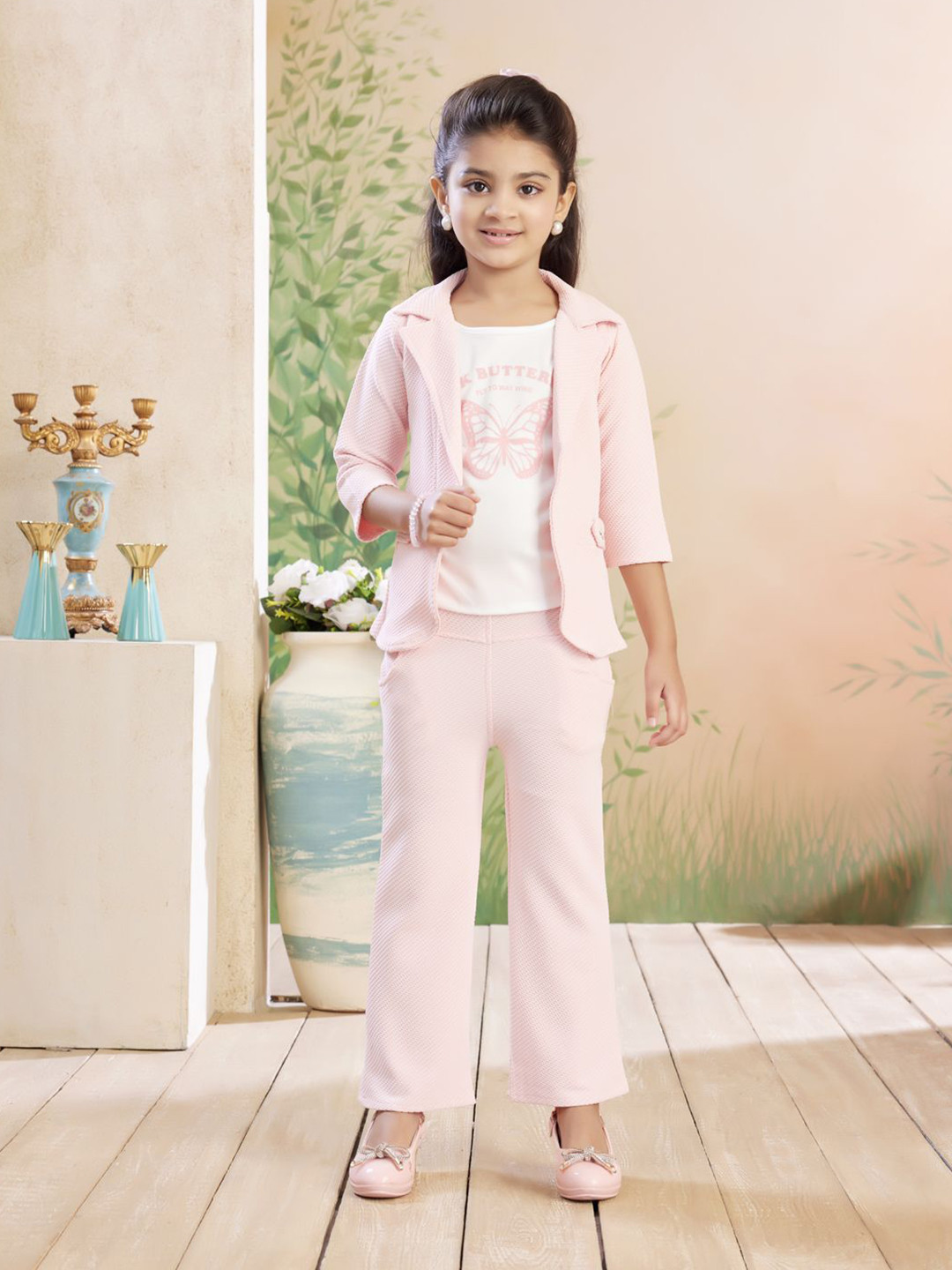 Aarika Girls Printed Coat With Attachable T-Shirt & Trouser