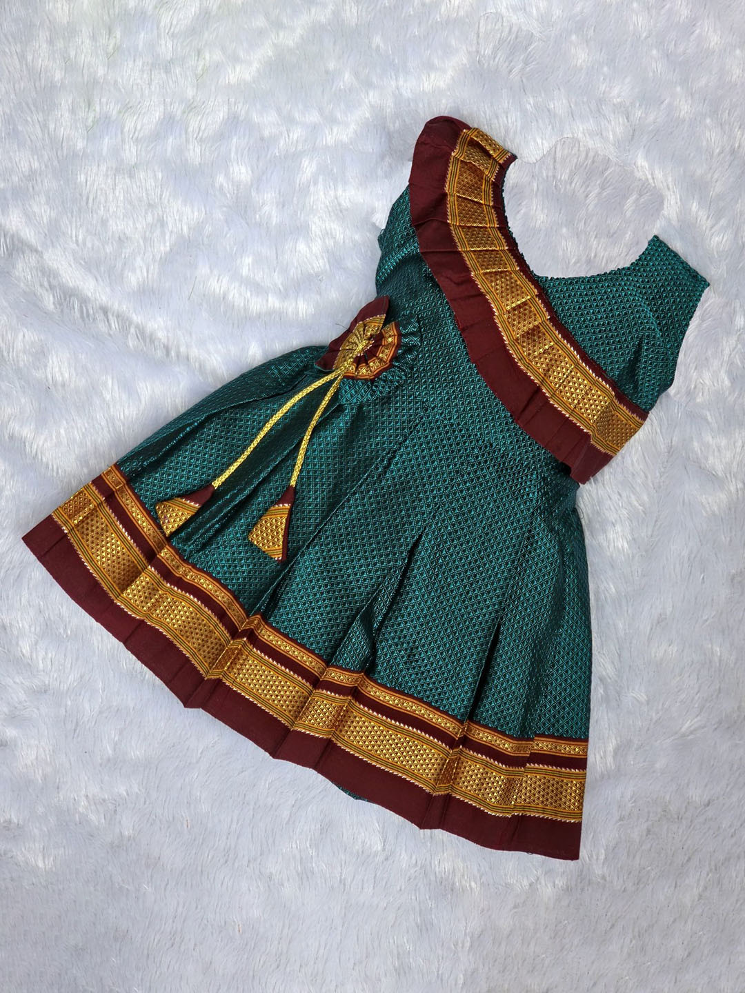 BAESD Infant Girls Woven-Design Cotton Fit & Flare  Ethnic Dress With Side Flower Frock