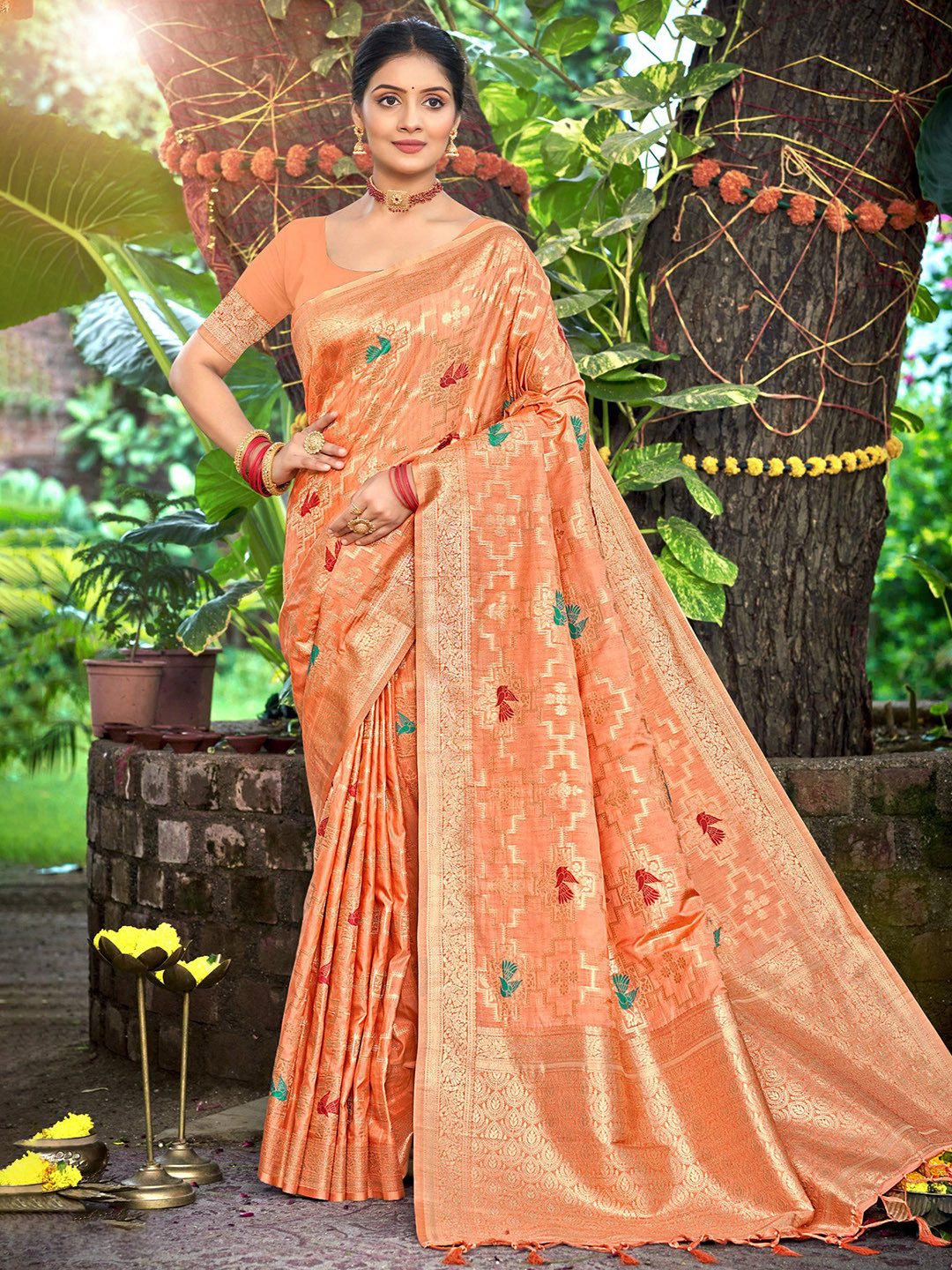 DEVATITHI Orange Havy Assam Silk Saree