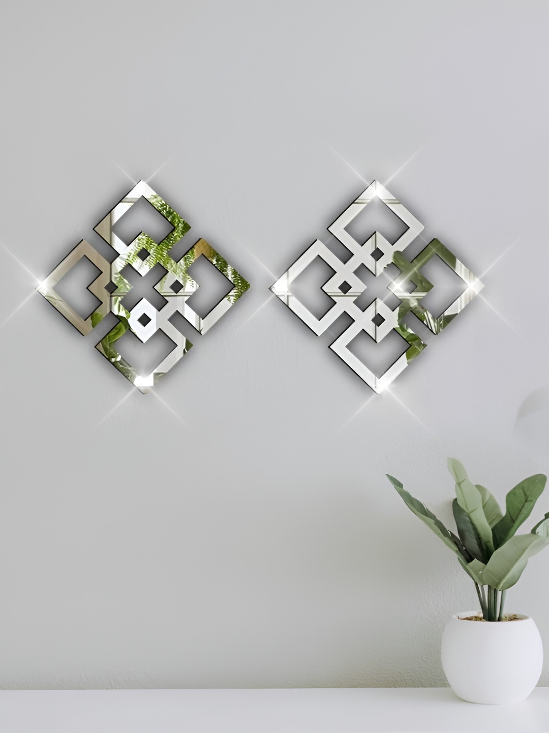 VAH Kya Bat Hai !!  Silver Toned 2 Pieces Acrylic Square Wall Decor Mirror Stickers