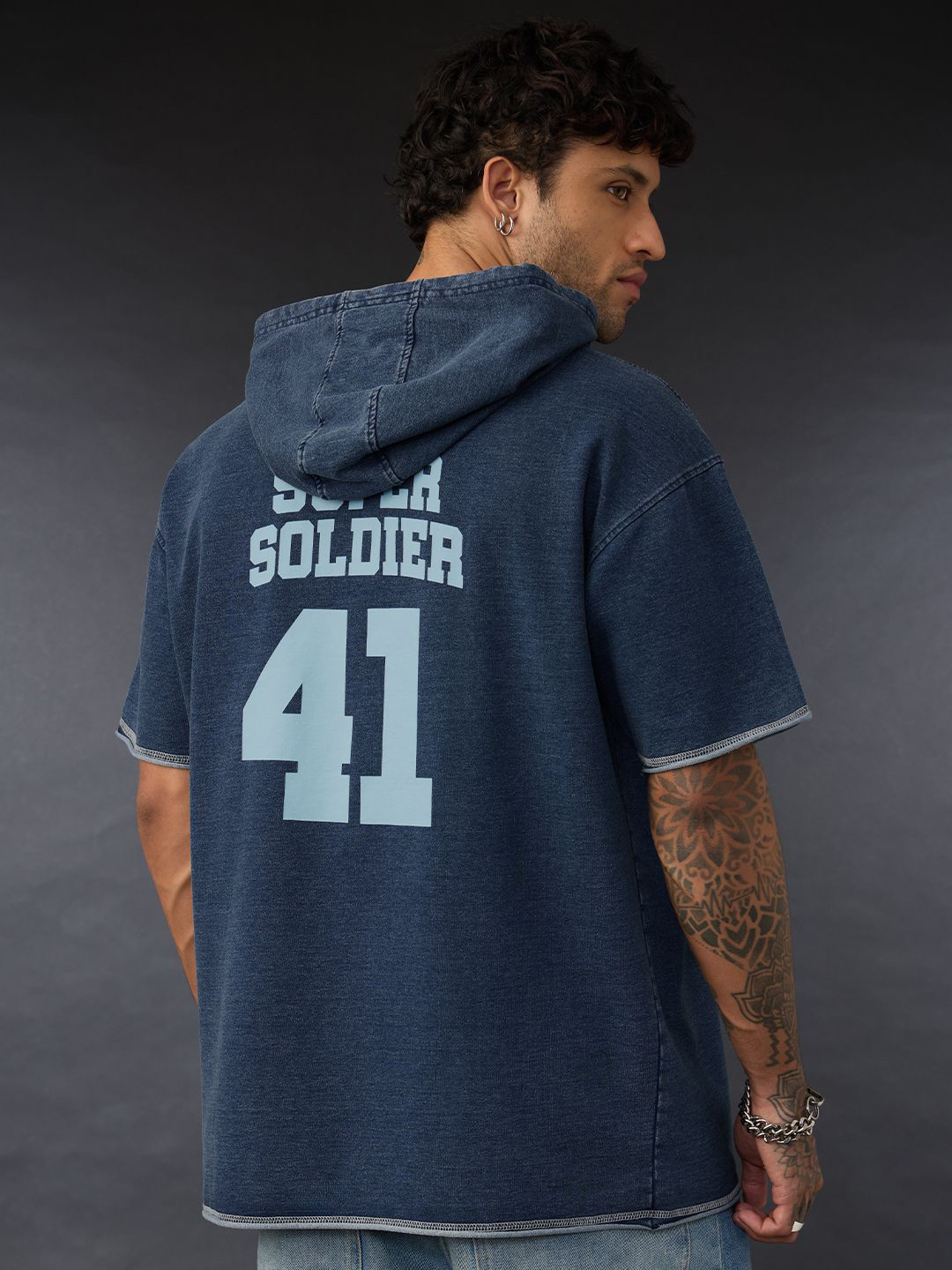 The Souled Store Oversized Captain America Typography Printed Hooded Pure Cotton T-Shirt