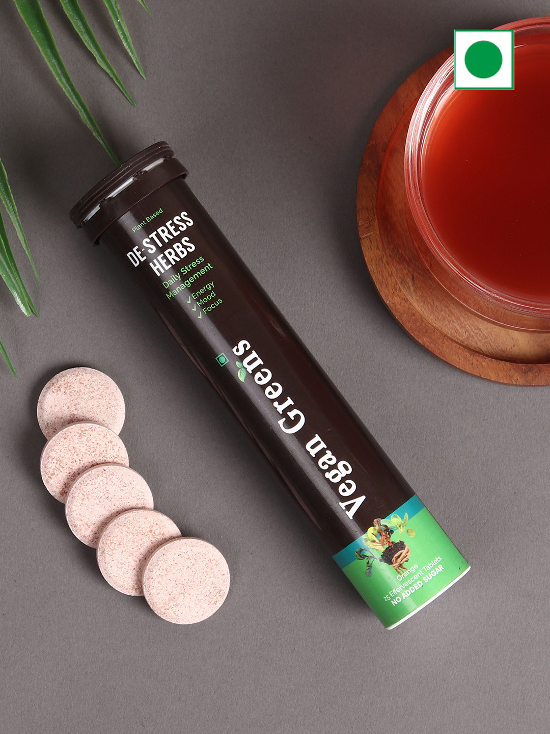 Vegan Greens Set Of 4 Plant Based De Stress Herbs Tablets - 25 Tablets Each - Orange