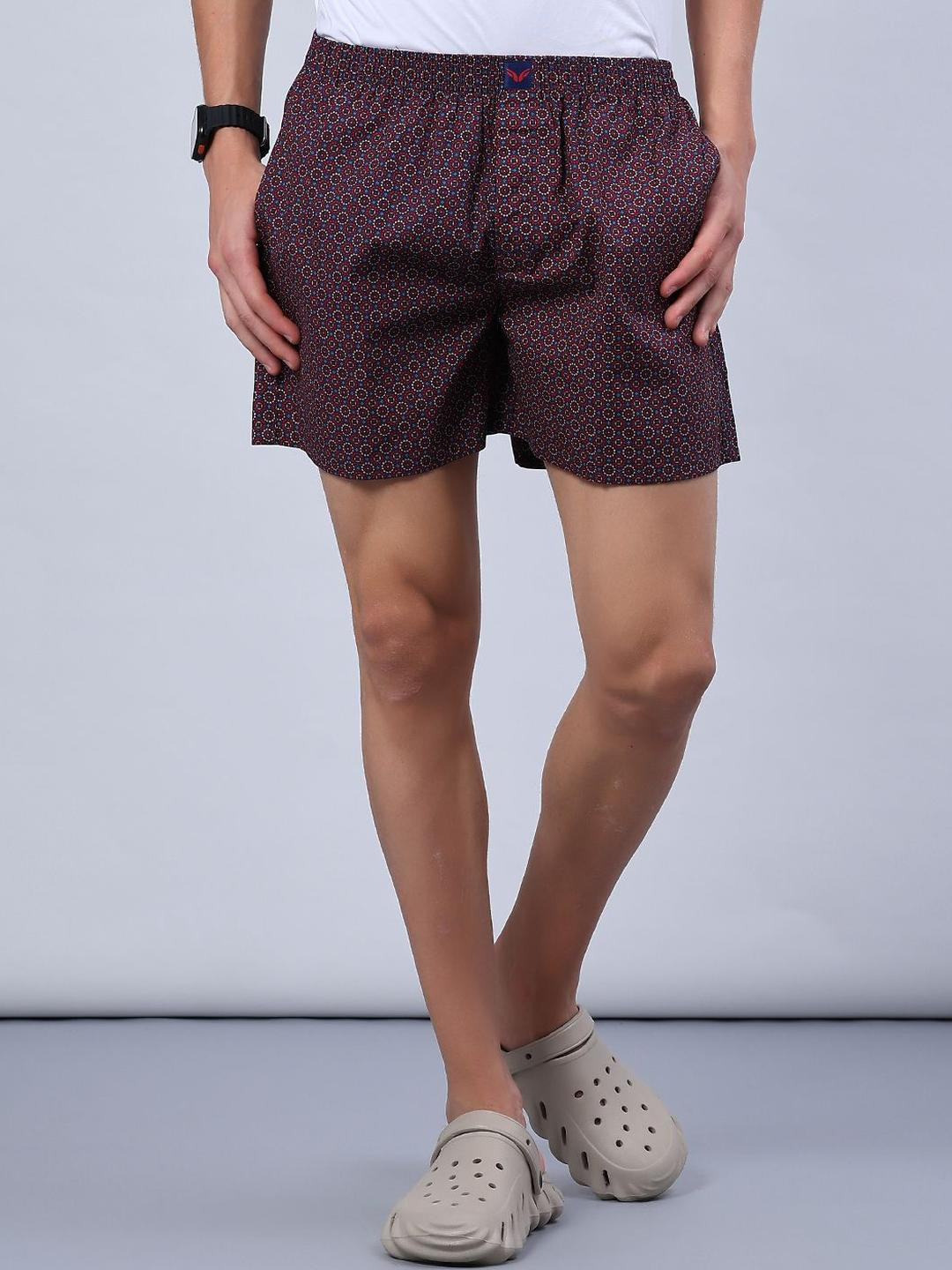 V-Mart Men Printed Cotton Woven Inner Elastic Shorts