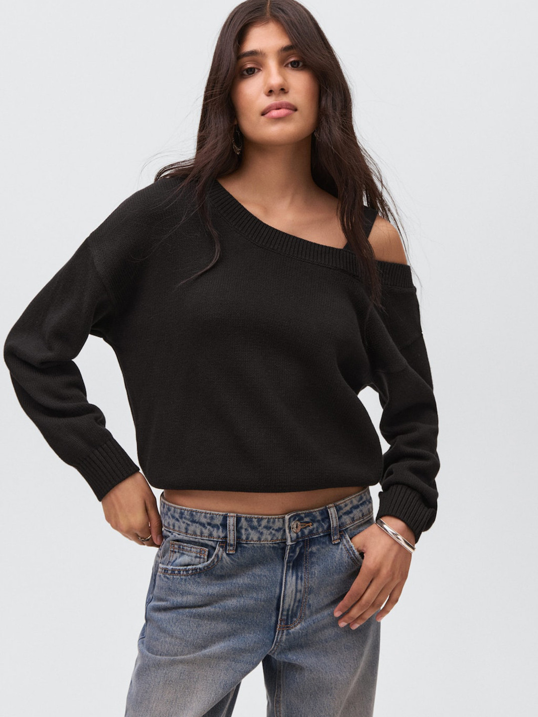 MANGO Girls Cotton Off-Shoulder Pullover
