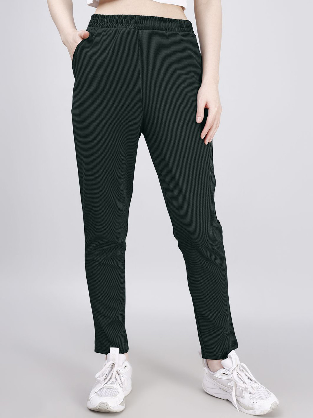 Leewan Women Striped Dry-Fit High-Rise Track Pants