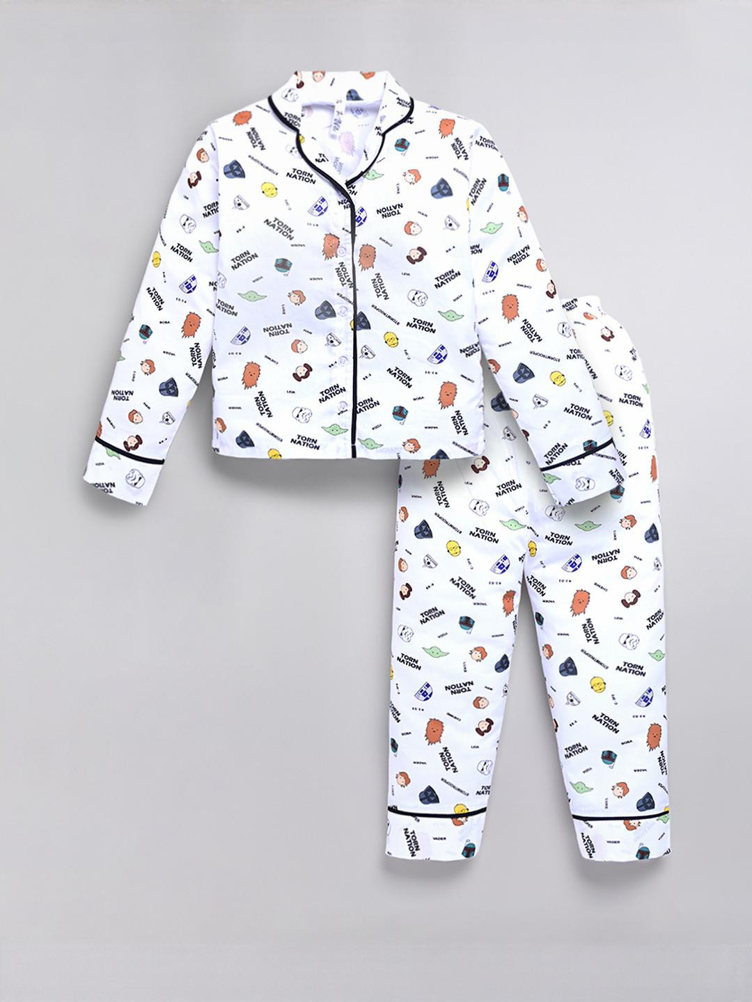 THE TORN Unisex Kids Pure Cotton Kids Full Sleeve Textile Nightsuit