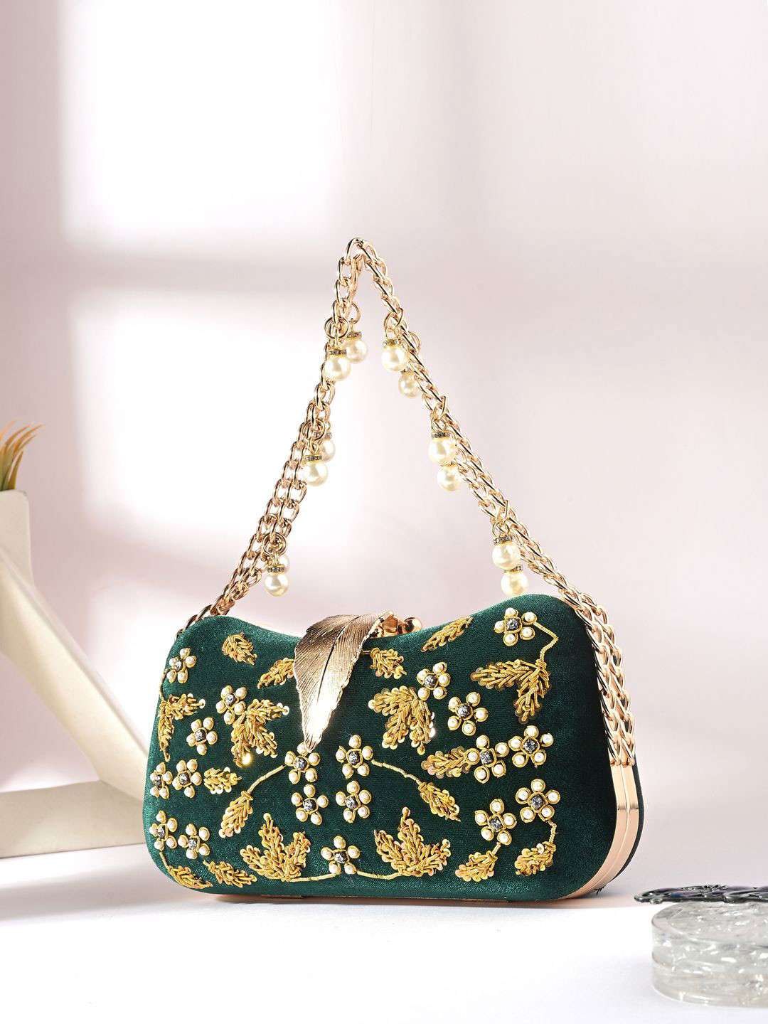Toobacraft Floral Embroidered Pearls Beaded Envelope Clutch