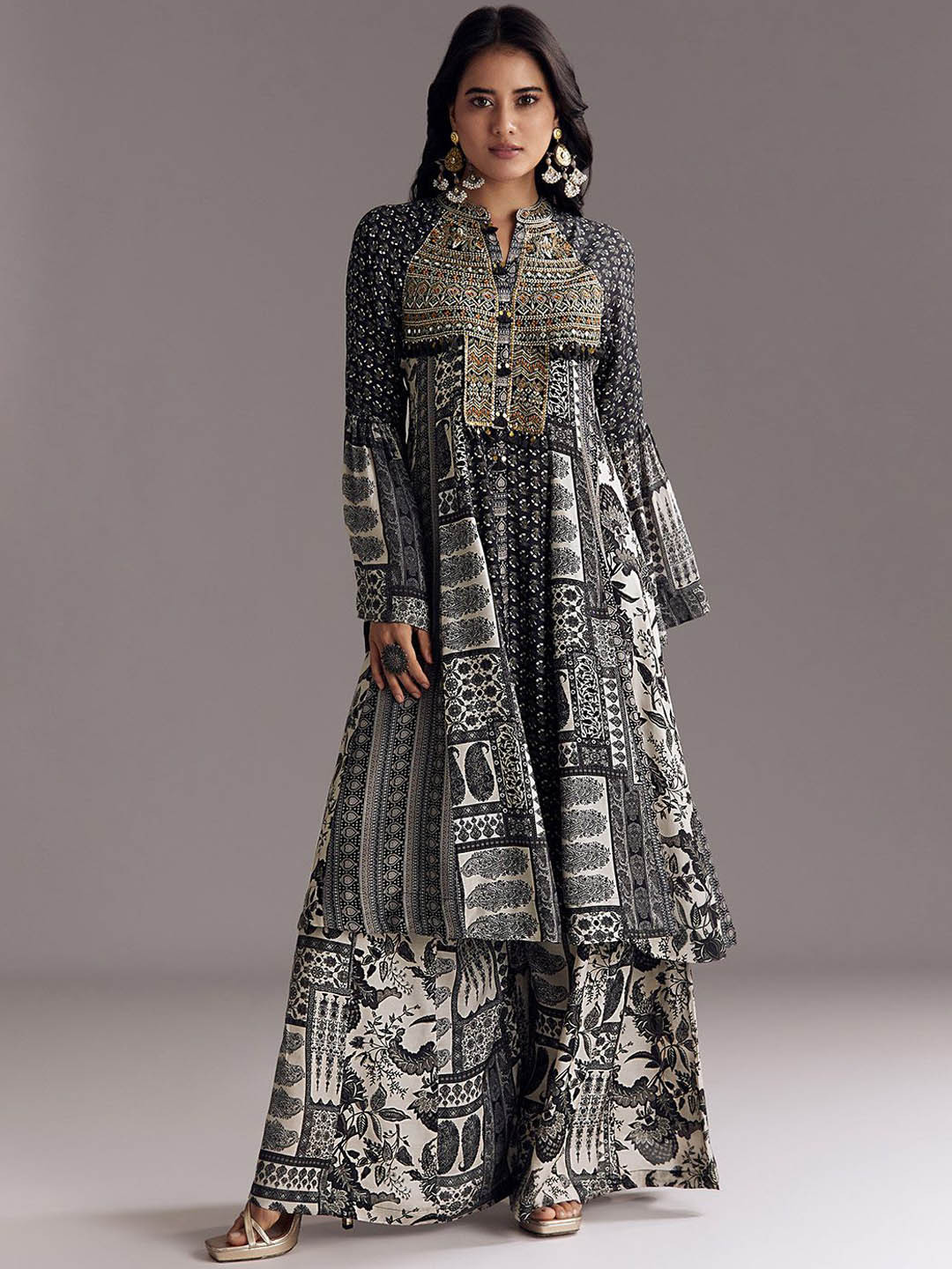 KALKI Fashion Women Floral Muslin Palazzo Set With Resham Work