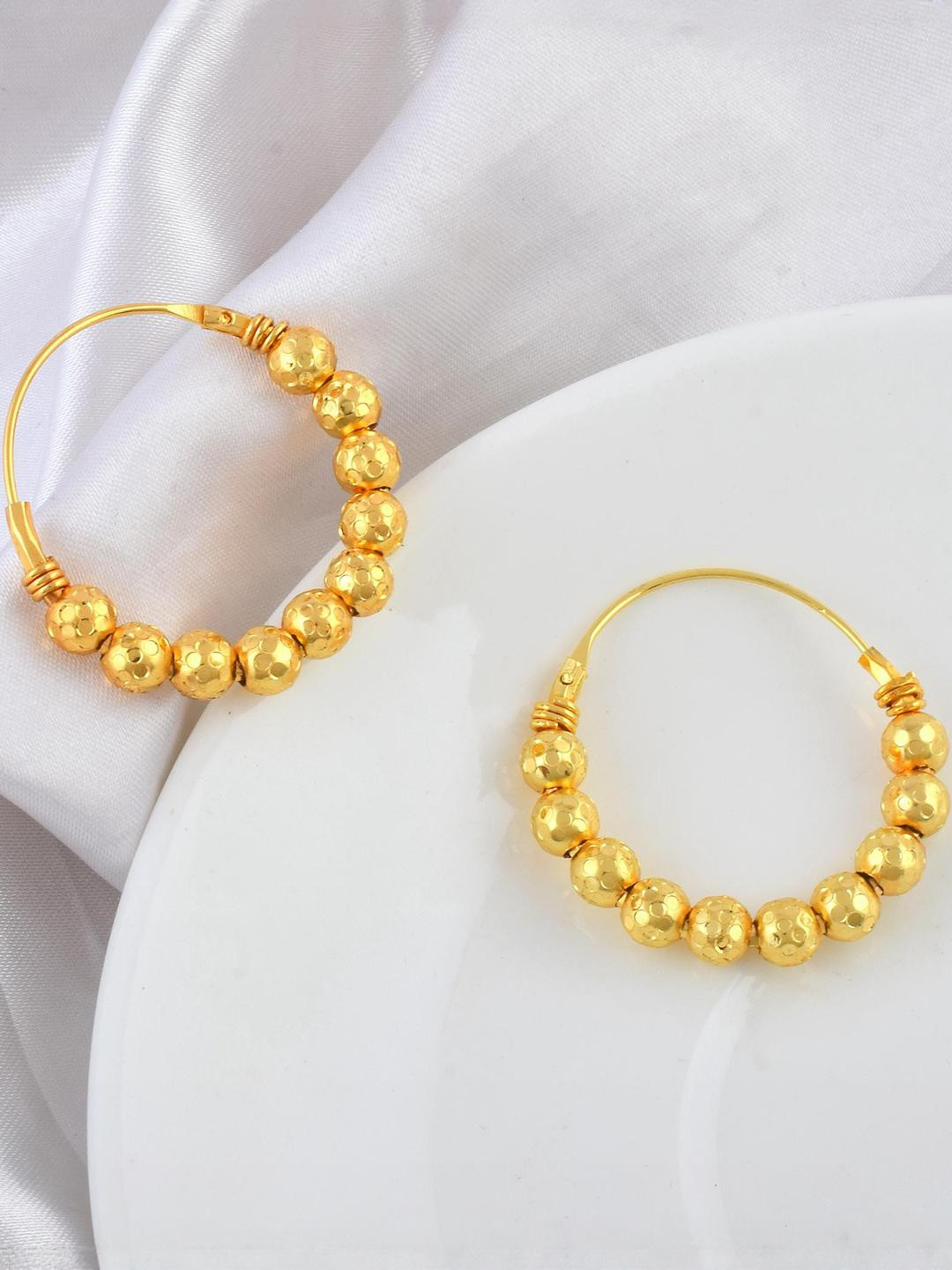 DZINETRENDZ Brass Micron Carved Beaded Hoop Earrings