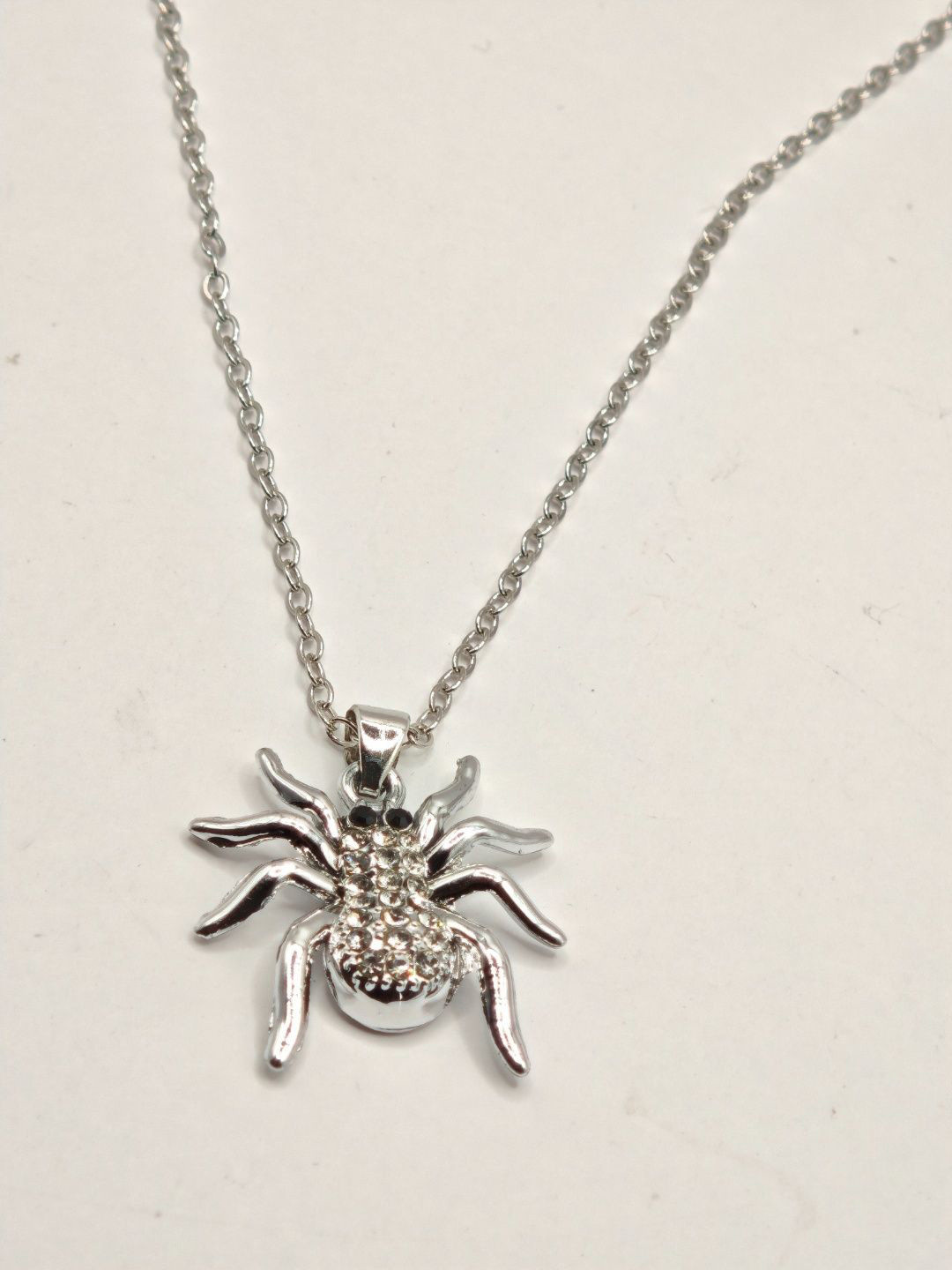SAPRAA TRENDS Stainless Steel Rhodium-Plated AD Studded Spider Pendant & Chain