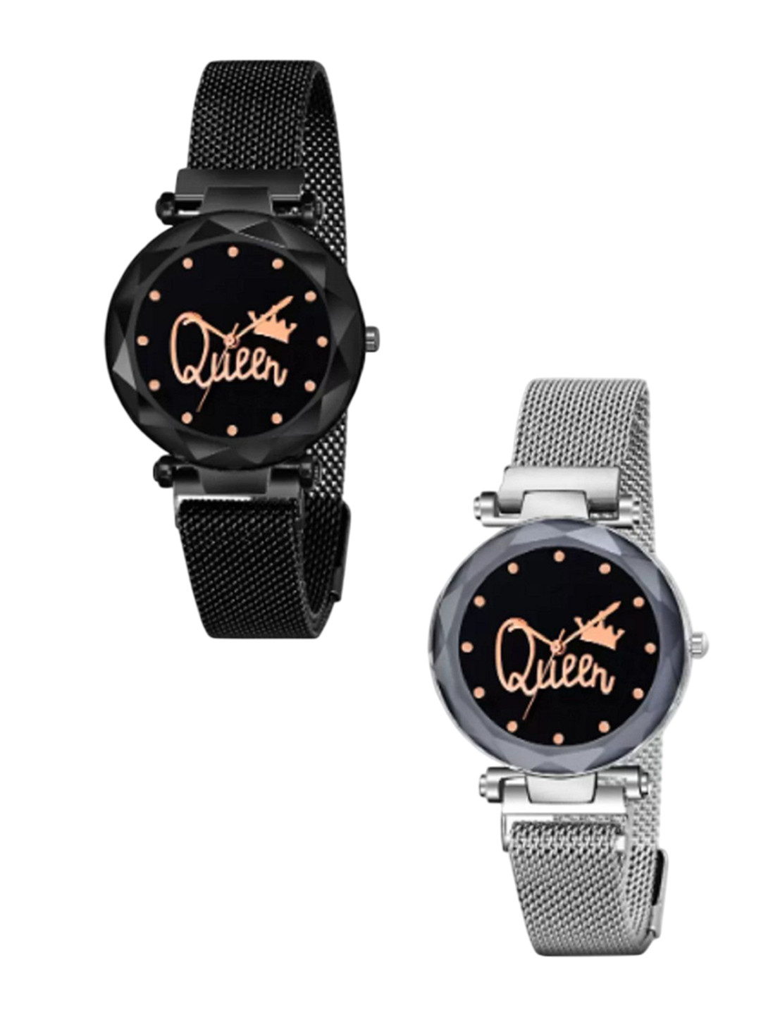 Miss Perfect Unisex Set of 2 Embellished Dial & Bracelet Style Straps Analogue Watch DF201