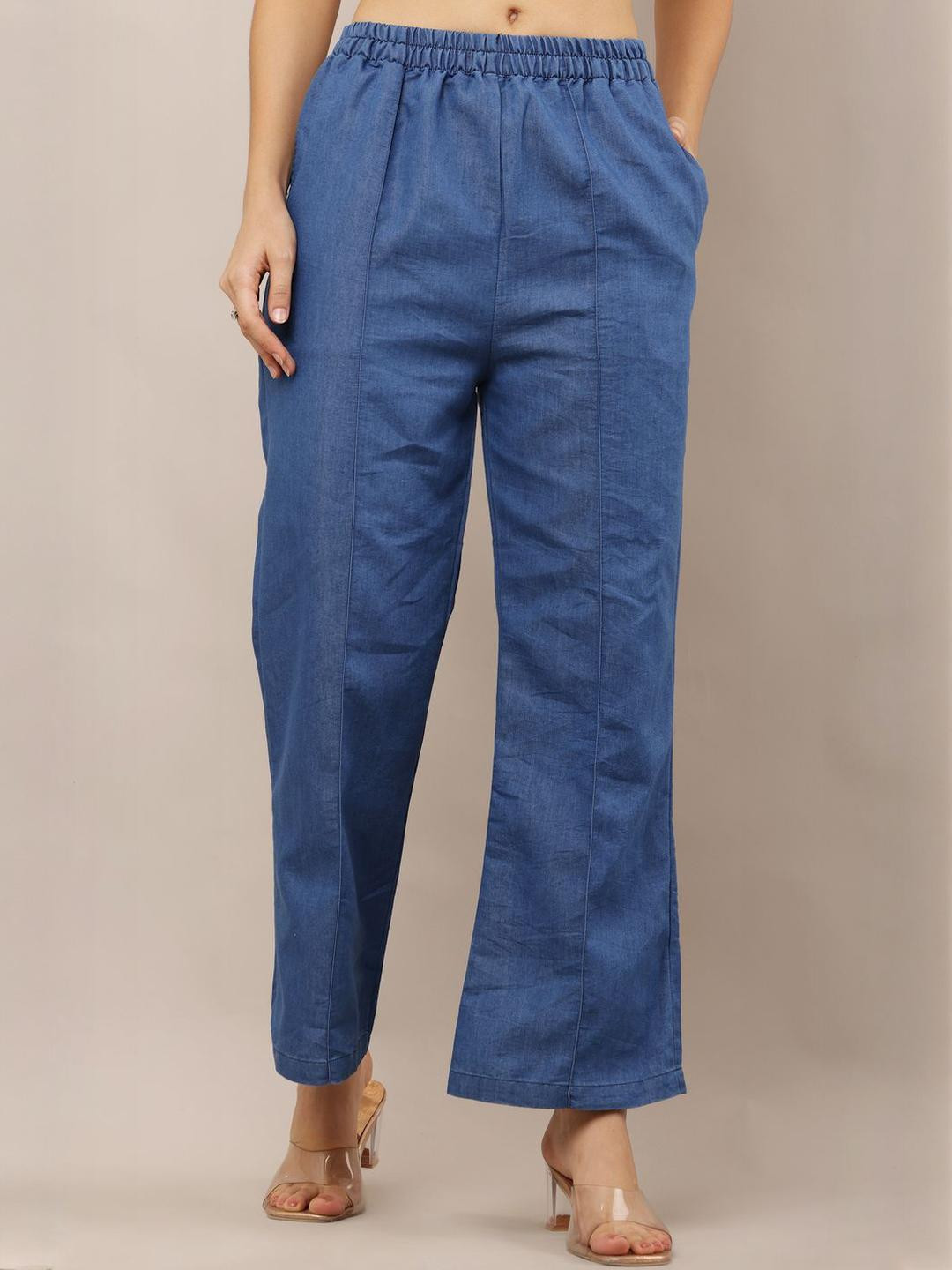 Aasma Creatives Women Wide Leg Denim Trousers
