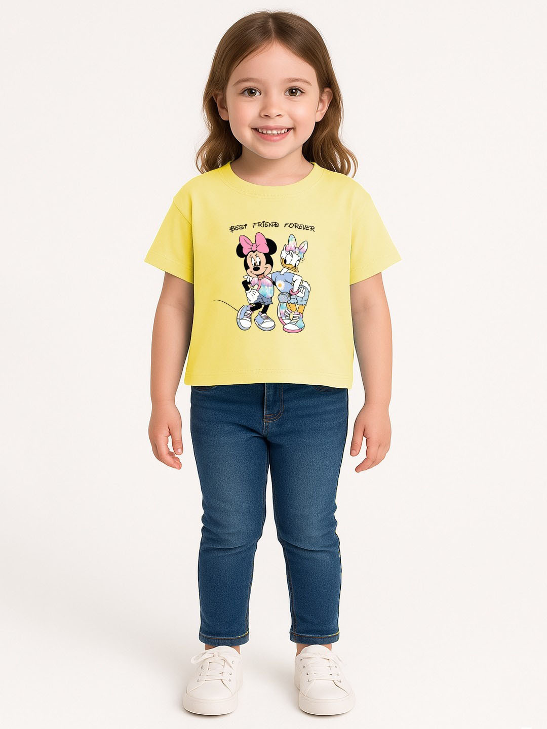 YK Disney Girls Minnie Mouse & Daisy Duck Printed Pure Cotton T-shirt