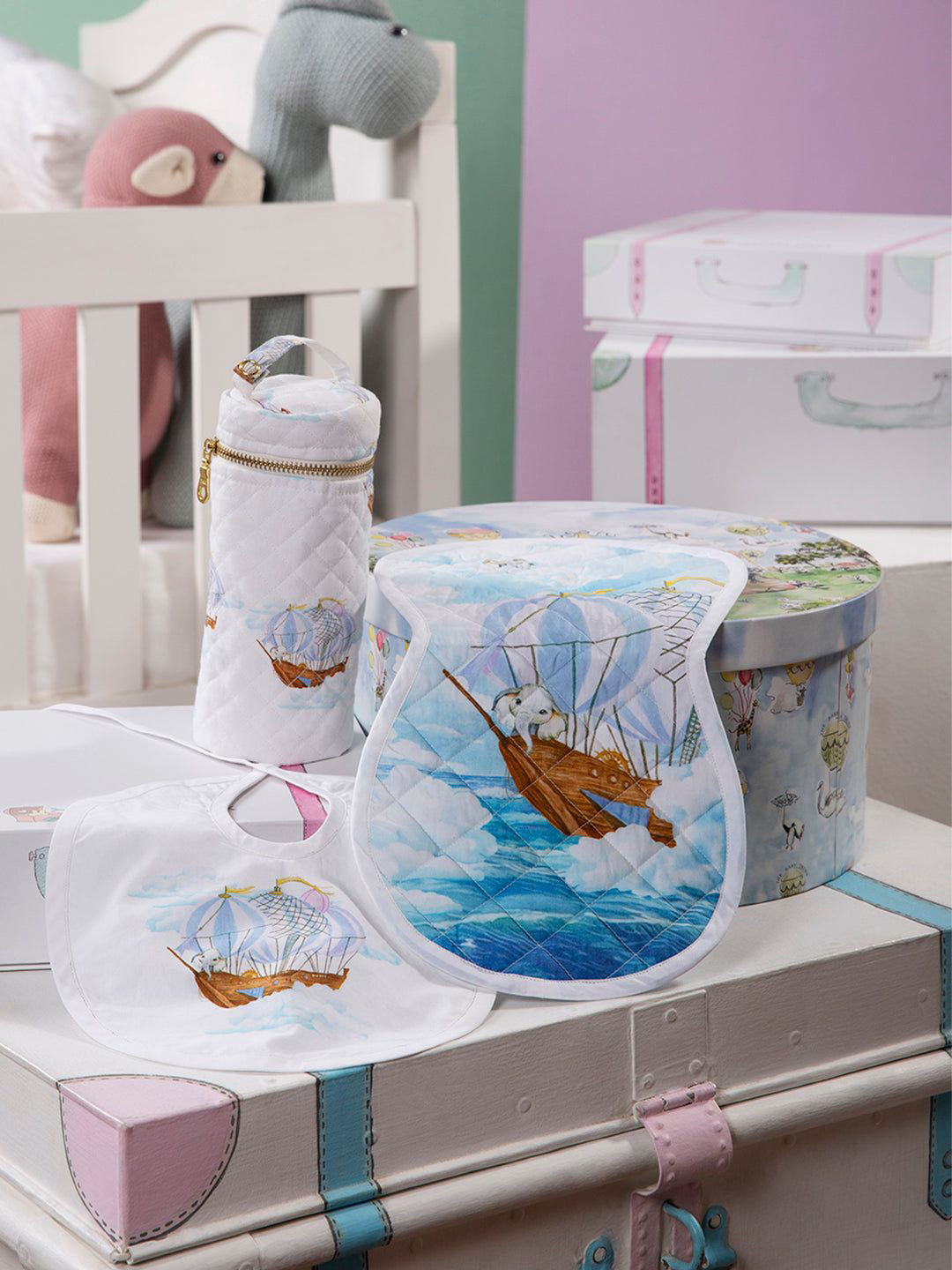 THE BABY TRUNK Infant Pack of 3 Ele's Printed Egyptian Cotton Baby Feed Set- Large