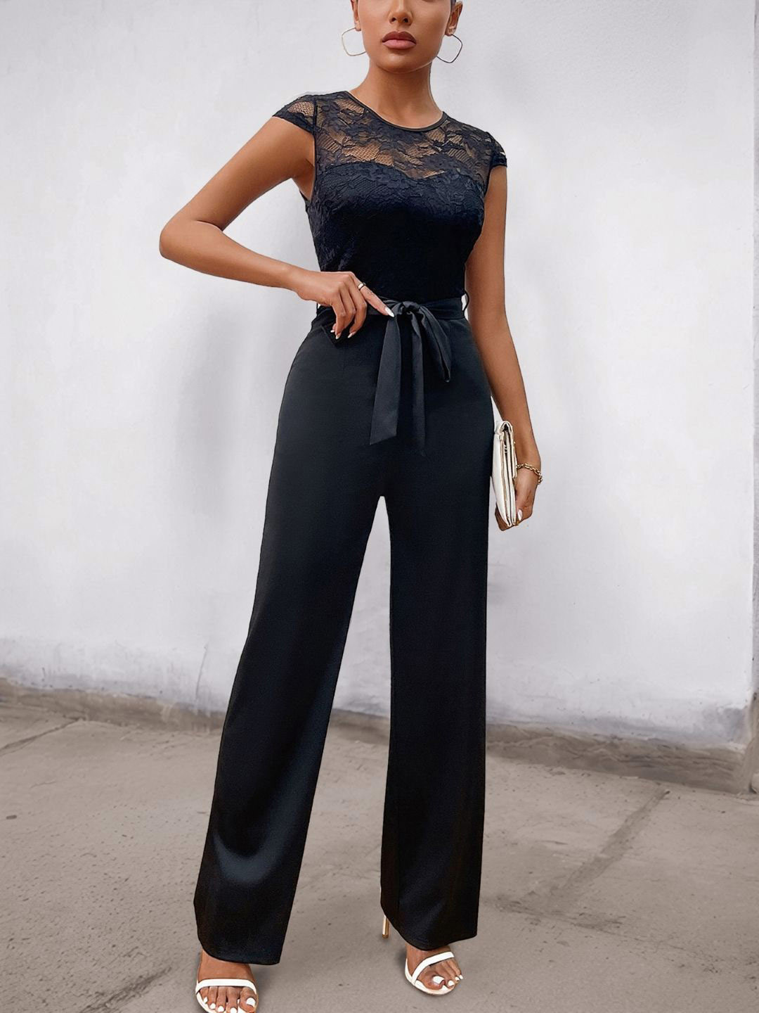 StyleCast Women Self Design Round Neck Cap Sleeves Basic Jumpsuit