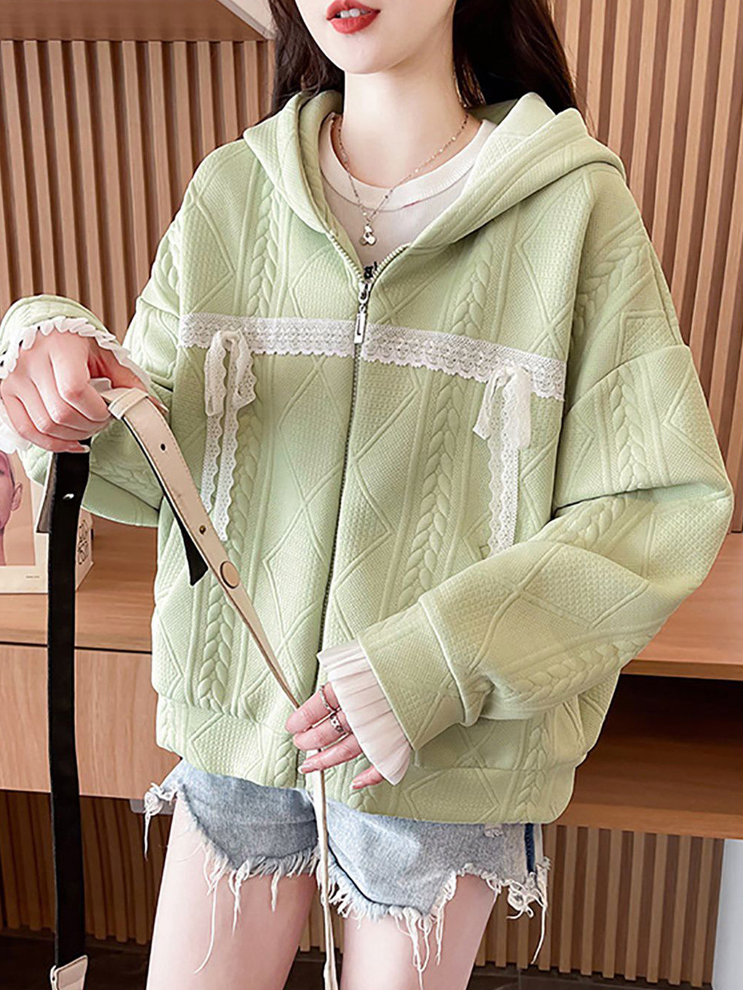 HERE&NOW Women Self Design Hooded Sweatshirt