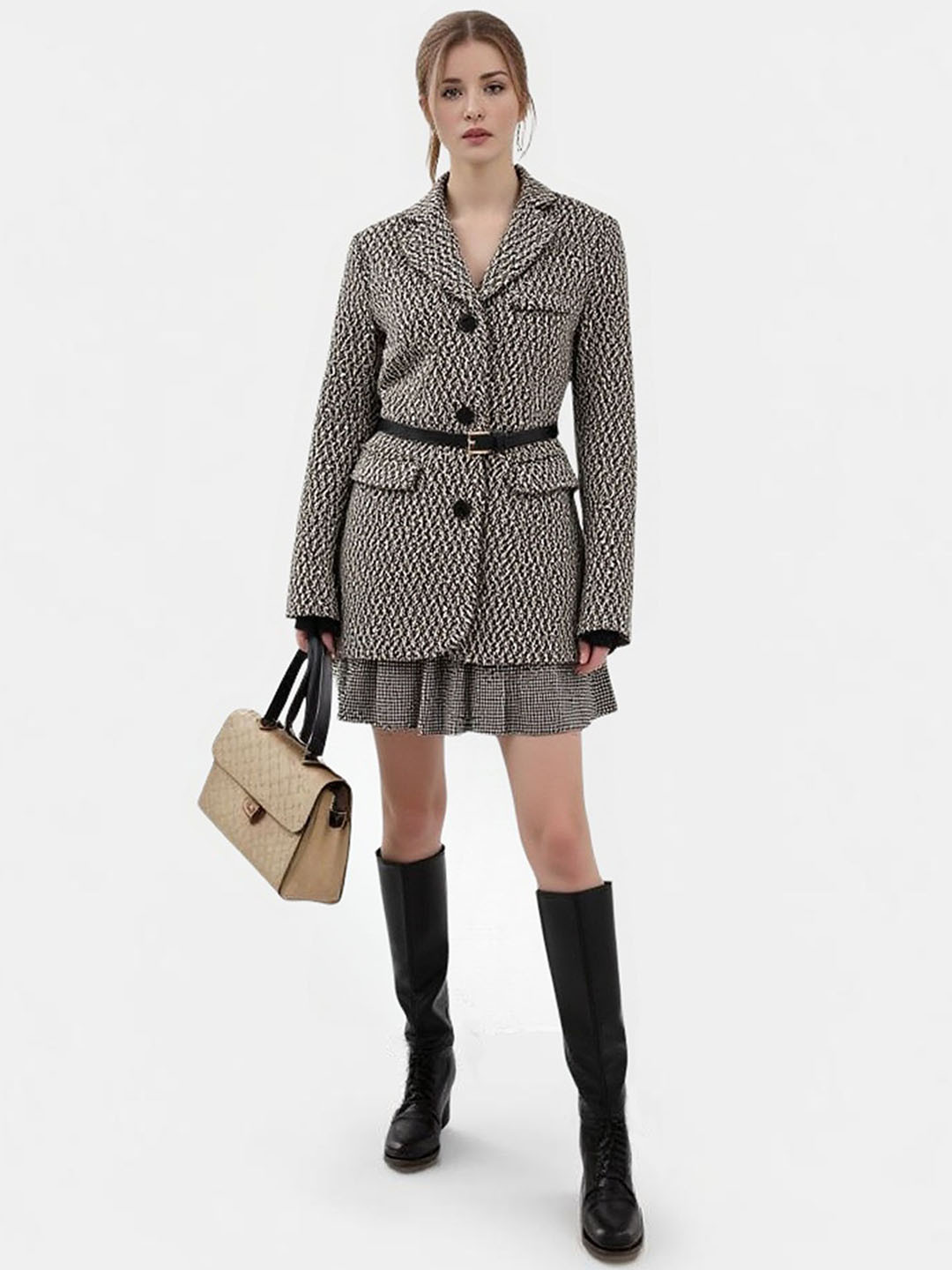 All About You Formals Printed Notched Lapel Single-Breasted Overcoat