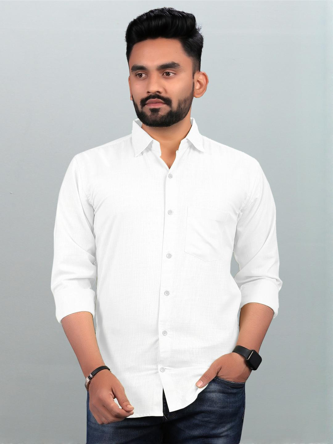 Eleni Trendz Men White Cotton Casual Shirts